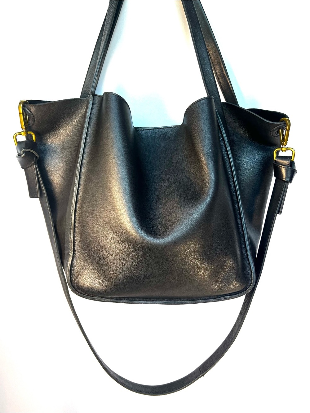 Madewell Black Leather Transport Tote Crossbody Bag Large Minimalist